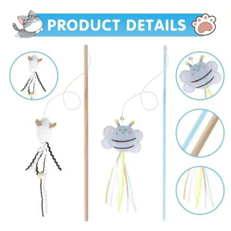 2PCS Interactive Cat Teaser Wand With Bell And Streamers For Adult Cats
