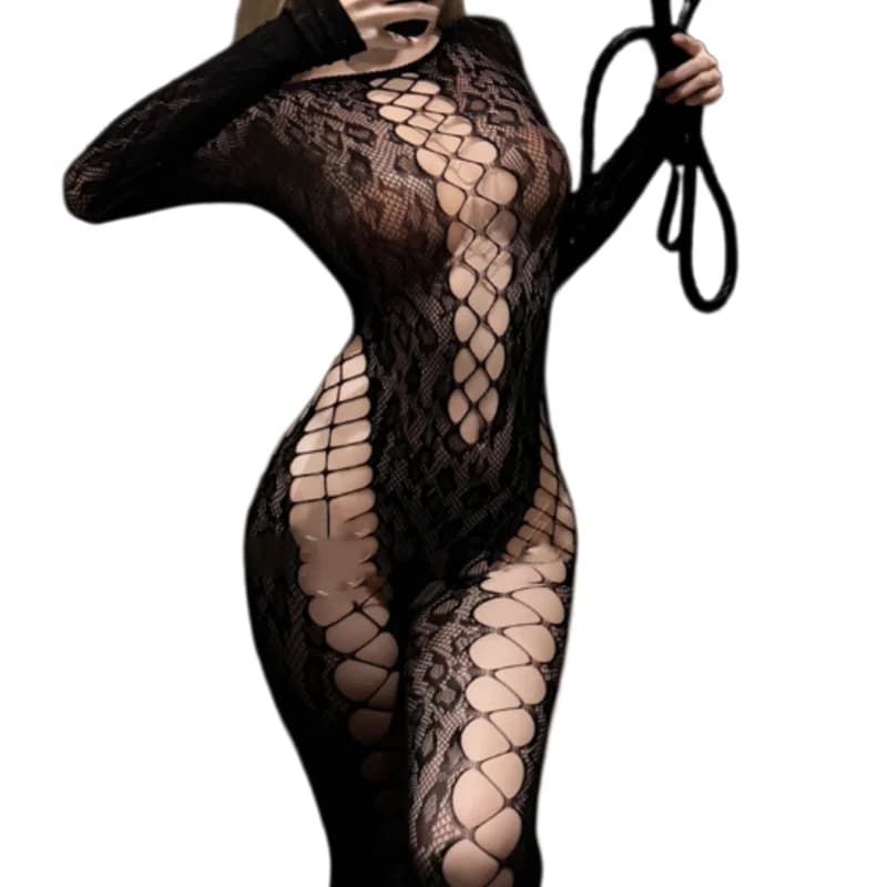 Summer Woman Hot Europe and America Wispy Air Perspective Sensuality Mesh Clothing Tearable Jumpsuit Crossover Fishing Net Socks