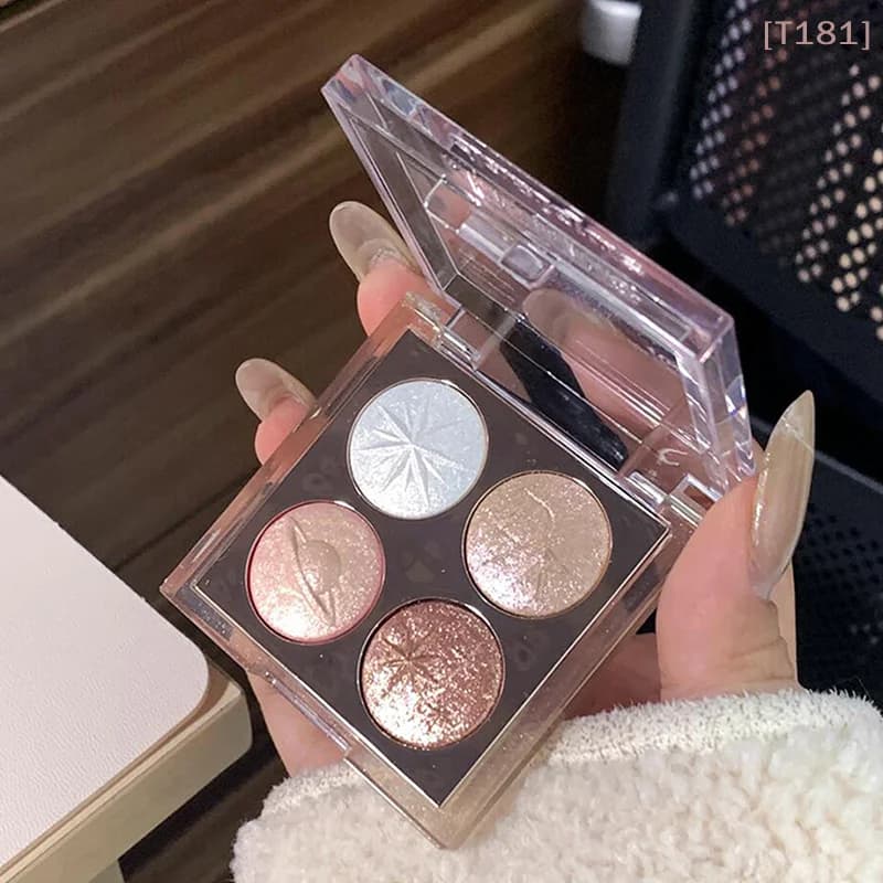 [TE]DIKALU Palette Ombretti Glitter Quattro Colori Planet Aurora Viola Metallizzato in Polvere Cotta Illuminante Trucco Occhi