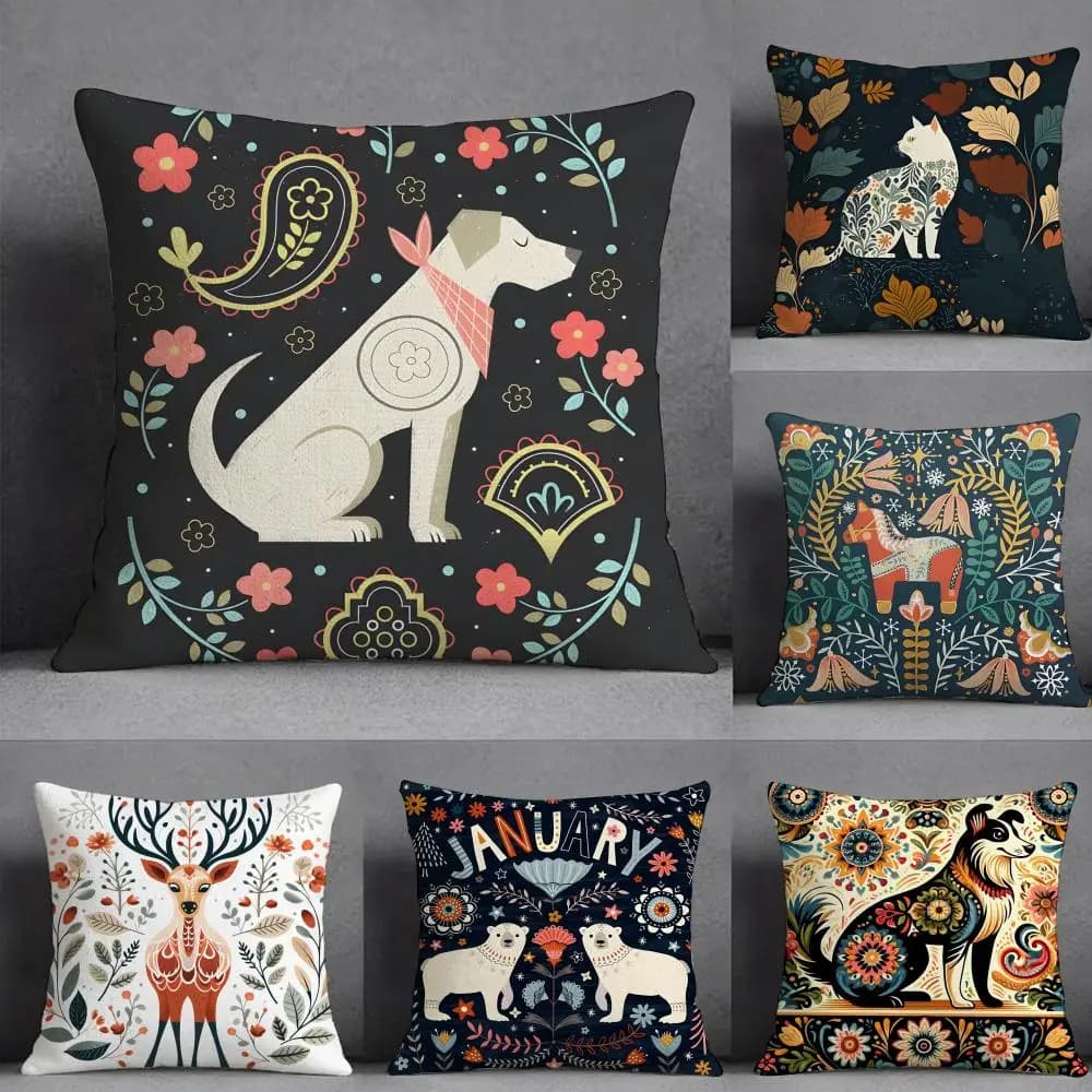 Federa per cuscino con stampa di piante e animali classici, stampata su entrambi i lati, cuscino per divano, cuscino per testiera della camera da letto