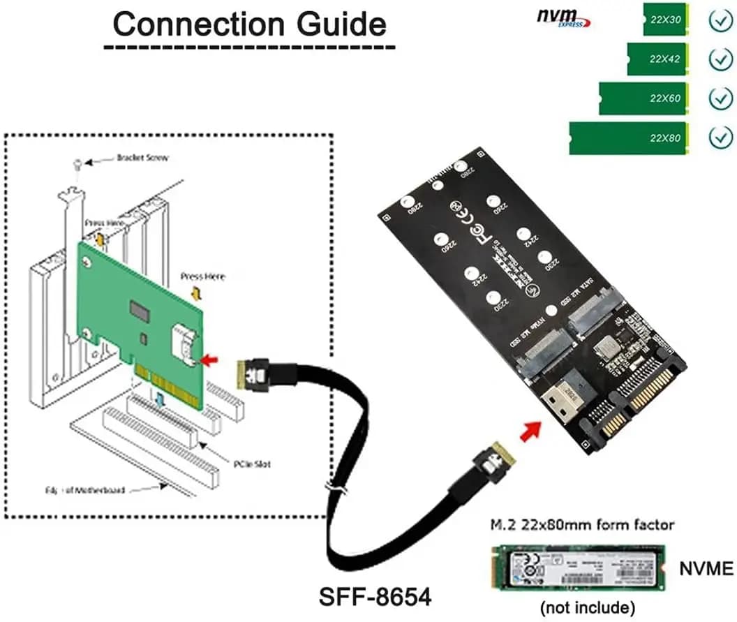 Adattatore combinato JoniSerl M.2 NVME a SFF-8654 e NGFF SSD a SATA 2 in 1 per scheda madre (non funzionante SSD NVME a SATA)