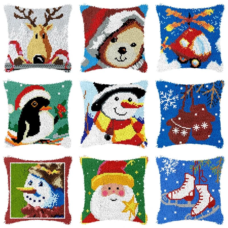 Christmas Latch Hook Kit Knooppakket Kussen Knopen Pillow Smyrna Needlework Button Packagek Linkhaak Handmade Cushion cover