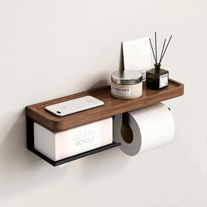 Portarotolo da Parete in Legno Senza Foratura, Accessori Bagno, Decorazione Casa di Lusso Leggero