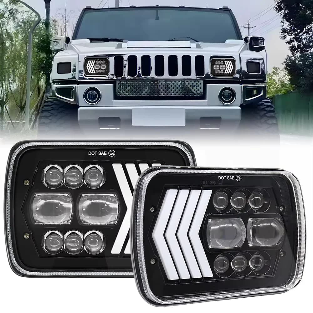 7Inch Square LED Headlight High Low Beam For Jeep Off-road Pickup DRL Headlight Arrow Aperture Yellow White Headlamp Accessories