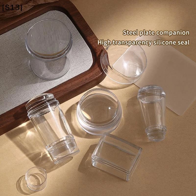 Silicone Transparent Nail Art Stamping Kit French For Manicure Plate Stamp Polish Stencil Template Seal Stamper Scraper[Q]Q@
