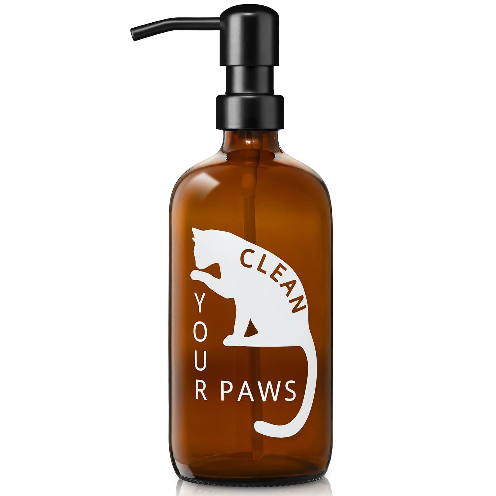 Dispenser di sapone rotondo in vetro ambrato Boston con motivo a animali domestici per dispenser di sapone da appoggio per bagno e cucina