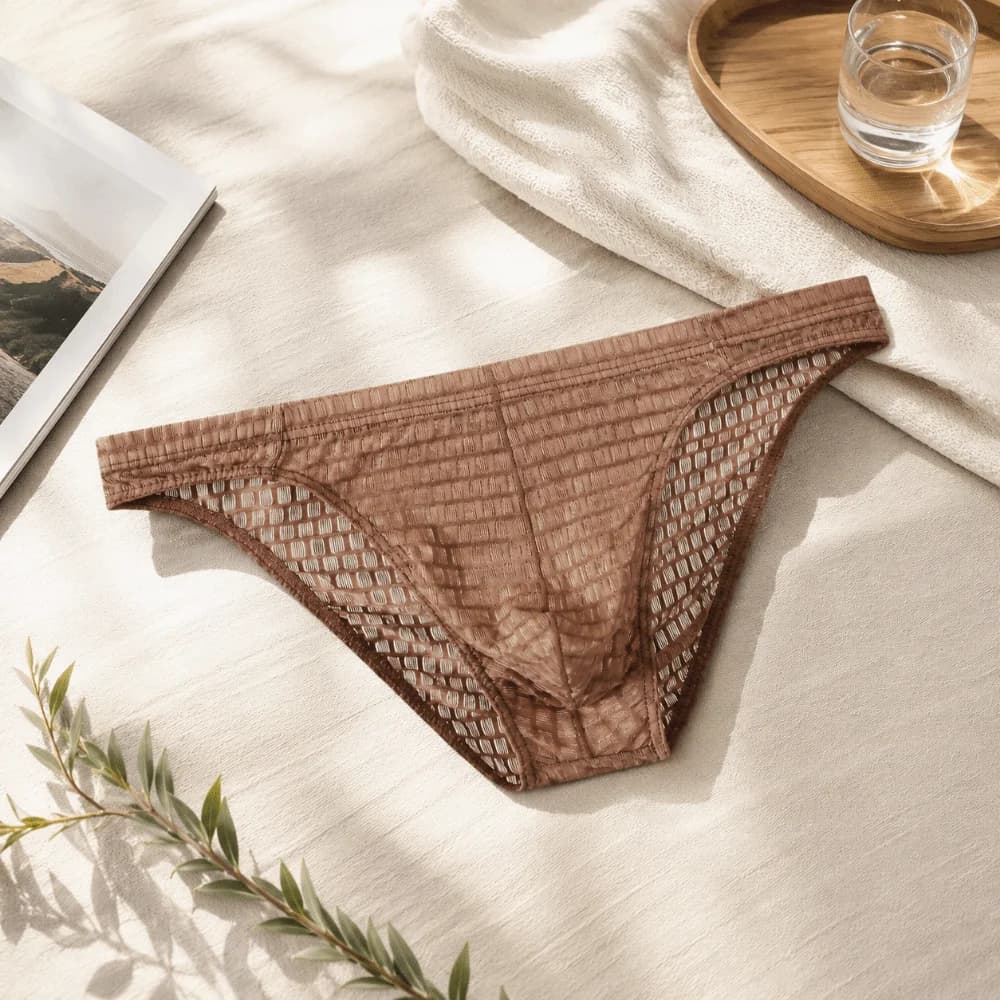 Solid Color Low Waist Men's Briefs Mesh Ultra-thin Ice Silk Underwear Transparent Lingerie Panties Male Support Wear