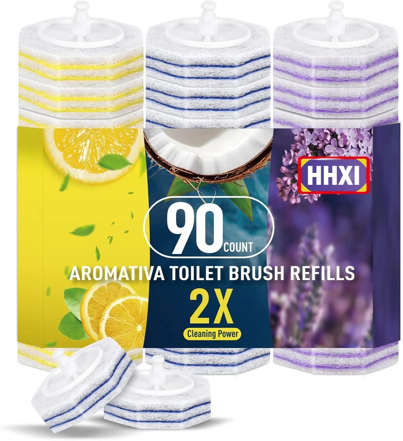 Ricariche per Spazzola WC Aromatiche da 90 Ct, Ricariche per Pulitore Vaso WC, con Cuscinetti di Pulizia a Doppio Strato Aggiunti