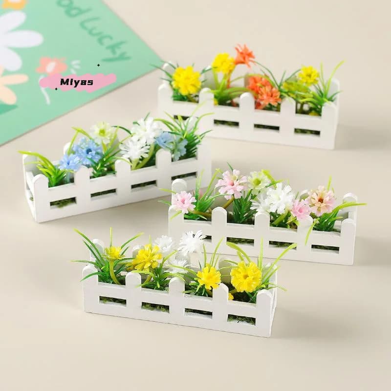 1 piece 1/12 fake toy for doll house, simulated flower fence, decorative garden, realistic artificial miniature pot plants