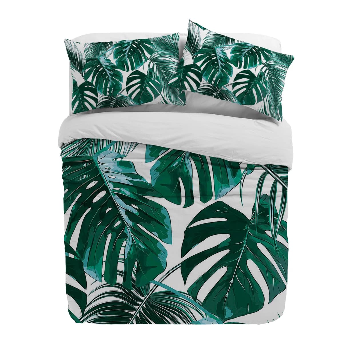 Verde Giungla Tropicale Pianta Foglie di palma Copripiumino con federa Personalizzato 3 pezzi Set biancheria da letto Copripiumino Letto matrimoniale Tessili per la casa