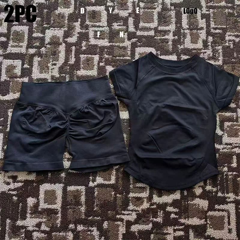 PHGYL 2Pieces Impact Sports Sets Short Sleeve Seamless Yoga Top Fitness Set Women Workout Running Sports Shorts Gym Suit