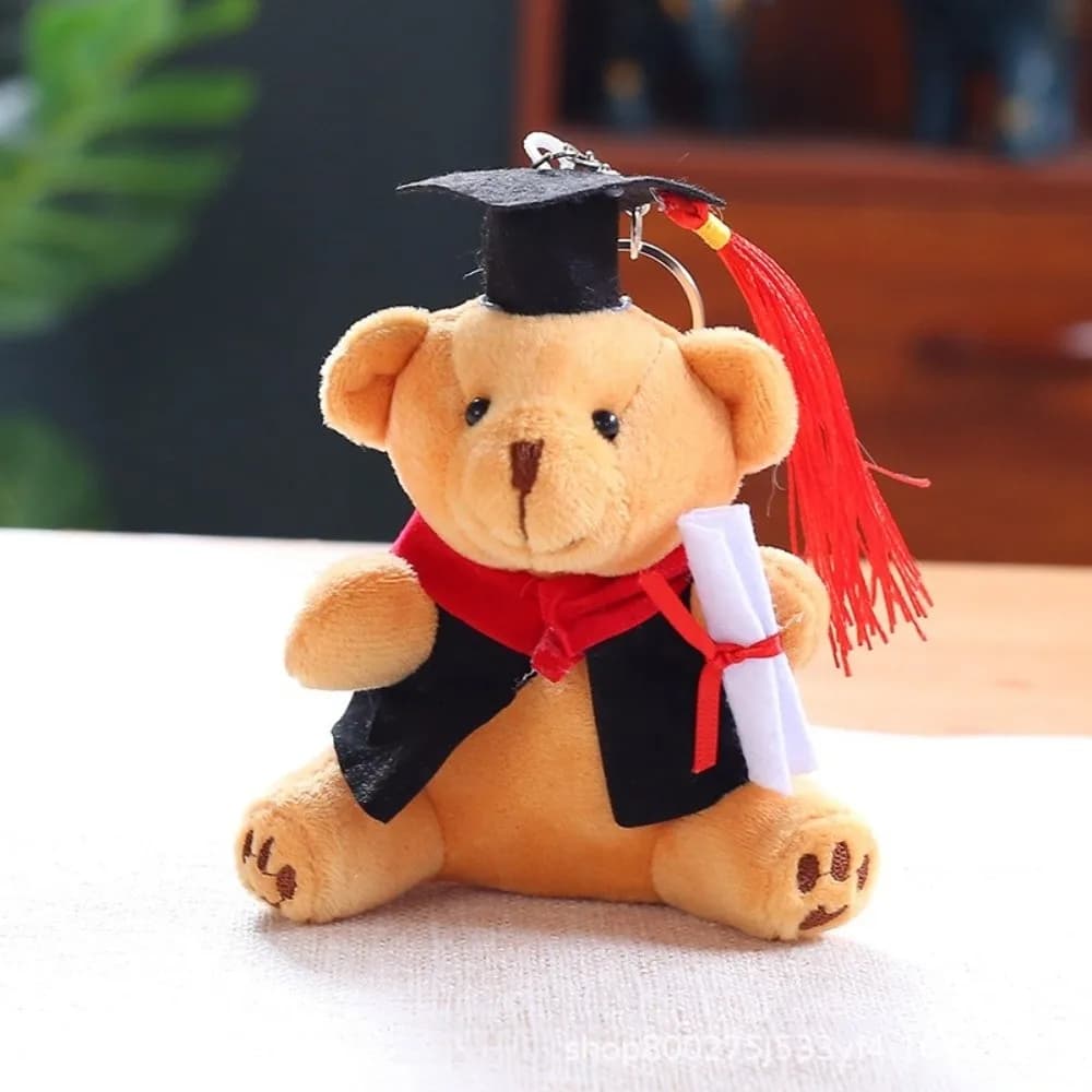 Orsetto di Peluche Morbido da 12 cm a Tema Laurea, Portachiavi, Decorazione per Bouquet e Ciondolo Portafortuna