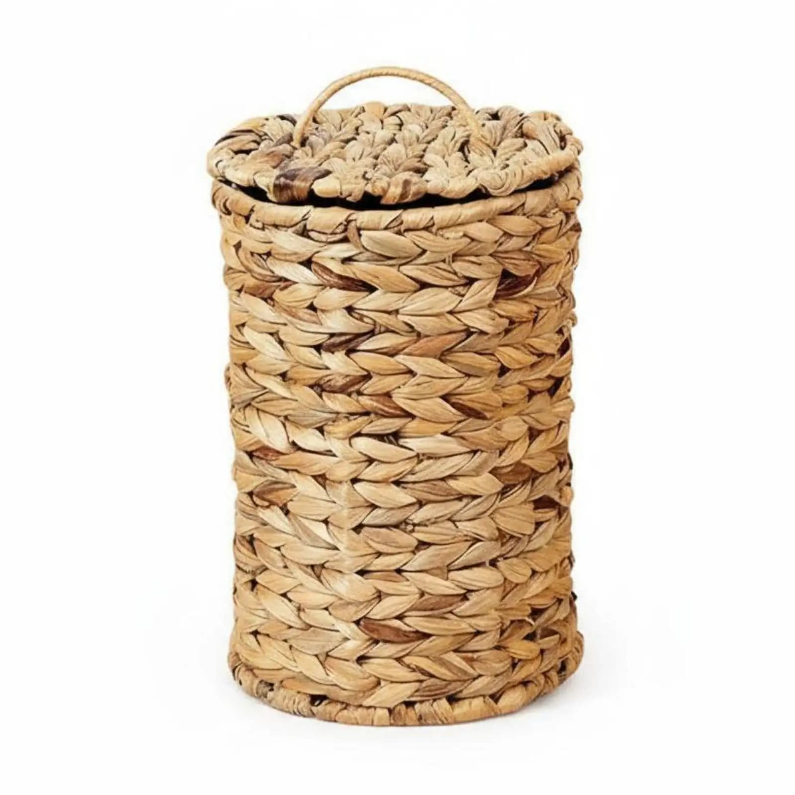 Woven Water Hyacinth Trash Basket Handcrafted Waste Bin Organizer with Lid for Bedroom Dressing Room