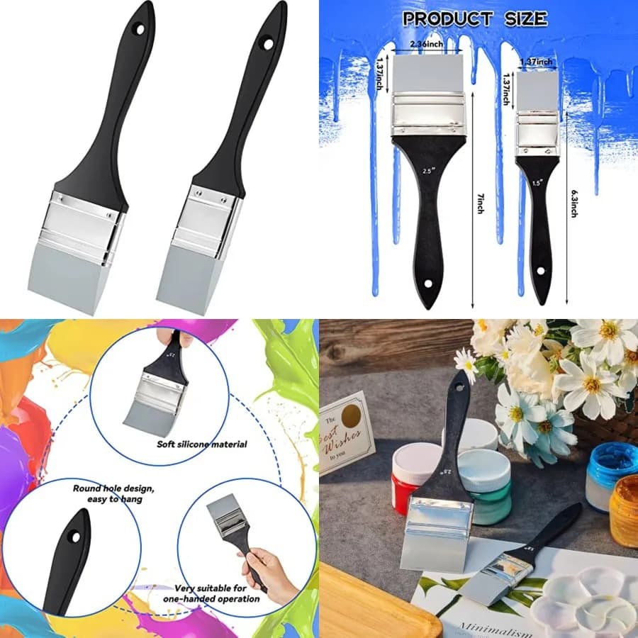 2 Pieces Silicone Painting Brush Color Shapers for Painting Color Shaper Tool Pointed Edged Solid Flat Flexible and Water Based Drawing Tool for Move Remove Acrylic Paints(1.5 Inch, 2.5 Inch)