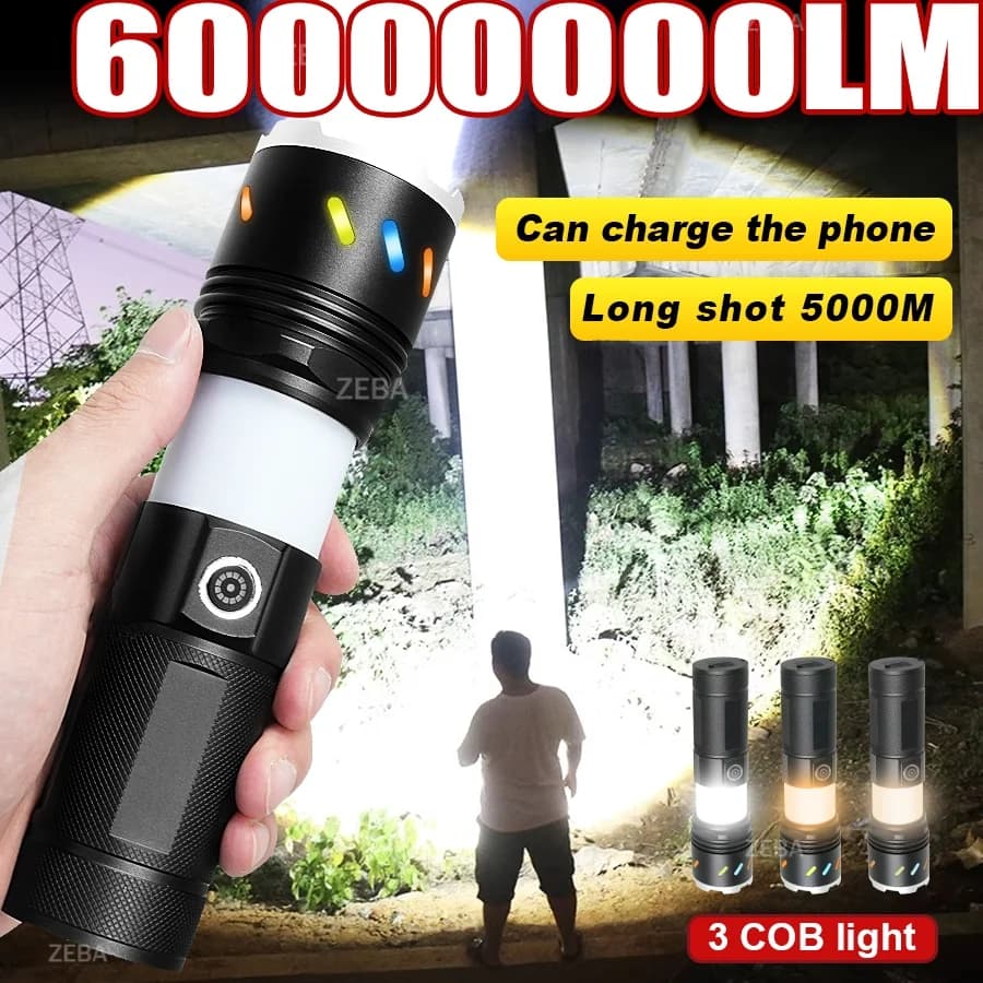 2025 NEWEST High Power LED Flashlight Ultra Powerful COB Torch Lamp Built Battery Rechargeable Flashlight Camping Hand Lanter