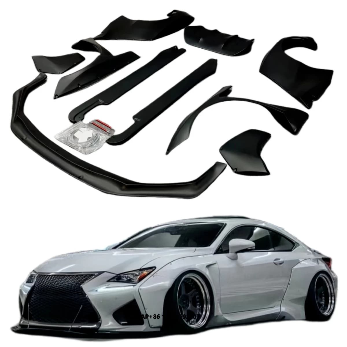 For RC 350 Upgrade Rocket Style Wide Body Fender Body Kit Carbon Fiber Front and Rear Diffuser Side Diffuser Trunk Spoiler