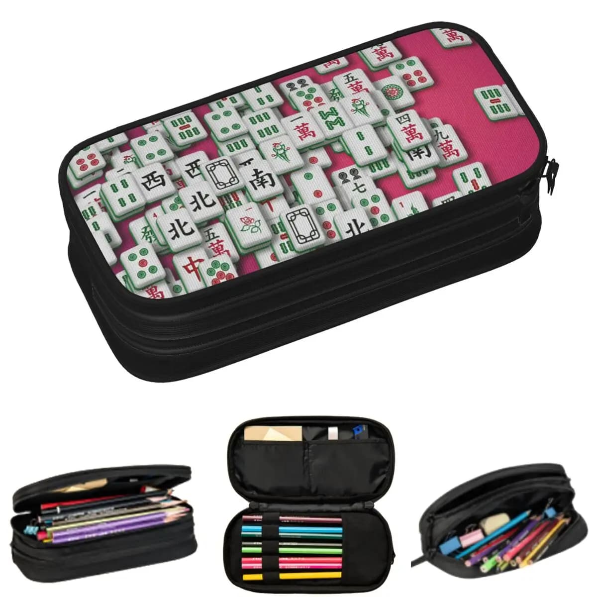 Astucci per matite con motivo Mahjong, regali per studenti, portapenne, borsa per matite, astuccio grande con ampio spazio di archiviazione
