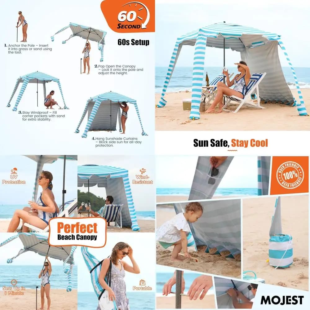 6-foot waterproof beach cab with sun protection and UPF 100+ sunshade, portable, easy installation, ideal for families and friends