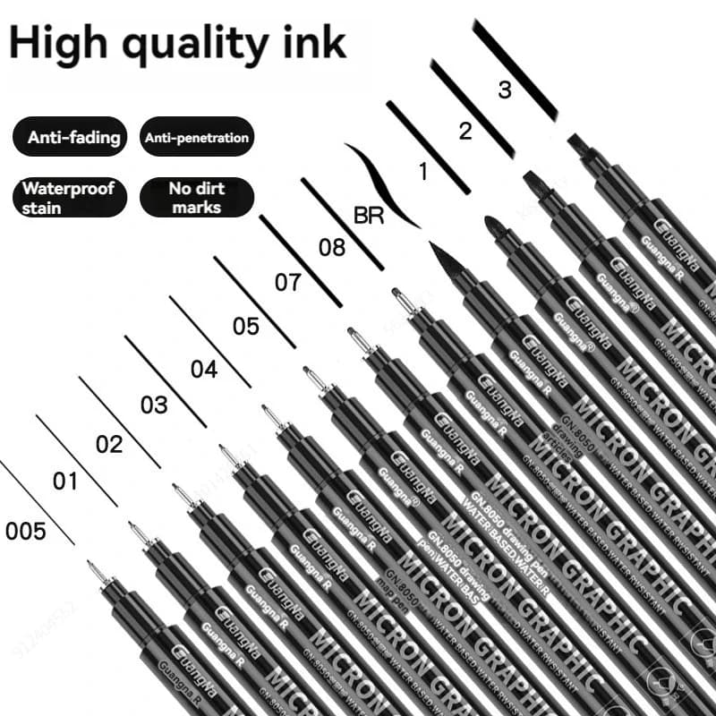 6-15pcs/Set Waterproof Calligraphy Hook Line Pen Fade Proof Micron Pen Tip Fine Liner lettering Art Marker Pen Sketch Supplies