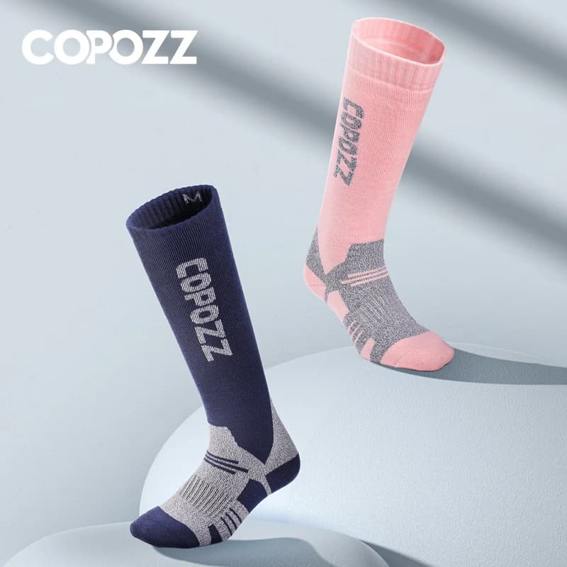 COPOZZ Men's and women's winter thermal ski socks, in hot wool, for cycling, football, snowboard, moisture absorption socks with high thick pipe