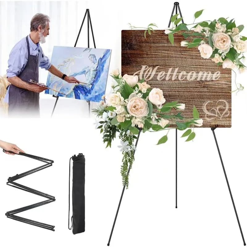 1 Pezzo Cavalletto da Pittura in Metallo Nero Leggero, Portatile e Regolabile, Supporto per Poster a Treppiede da Terra Pieghevole