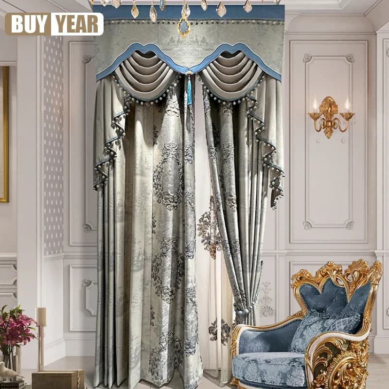 Tende ricamate oscuranti atmosferiche di fascia alta jacquard europea per soggiorno, sala da pranzo, camera da letto, mantovana in tulle personalizzata