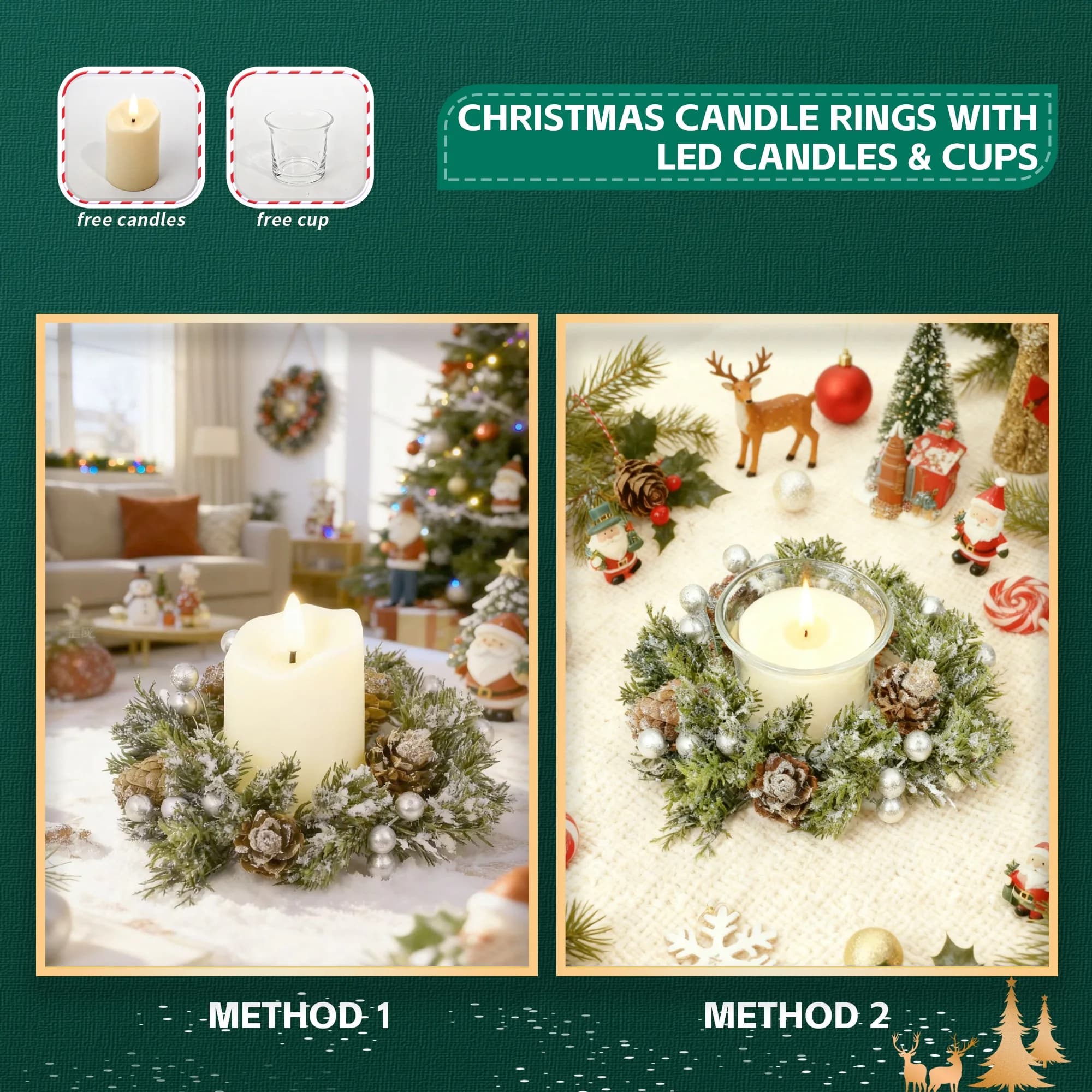 Il perfetto regalo di Natale, set di anelli decorativi per candele da 6 pezzi con candele a LED per decorare la casa e le vacanze