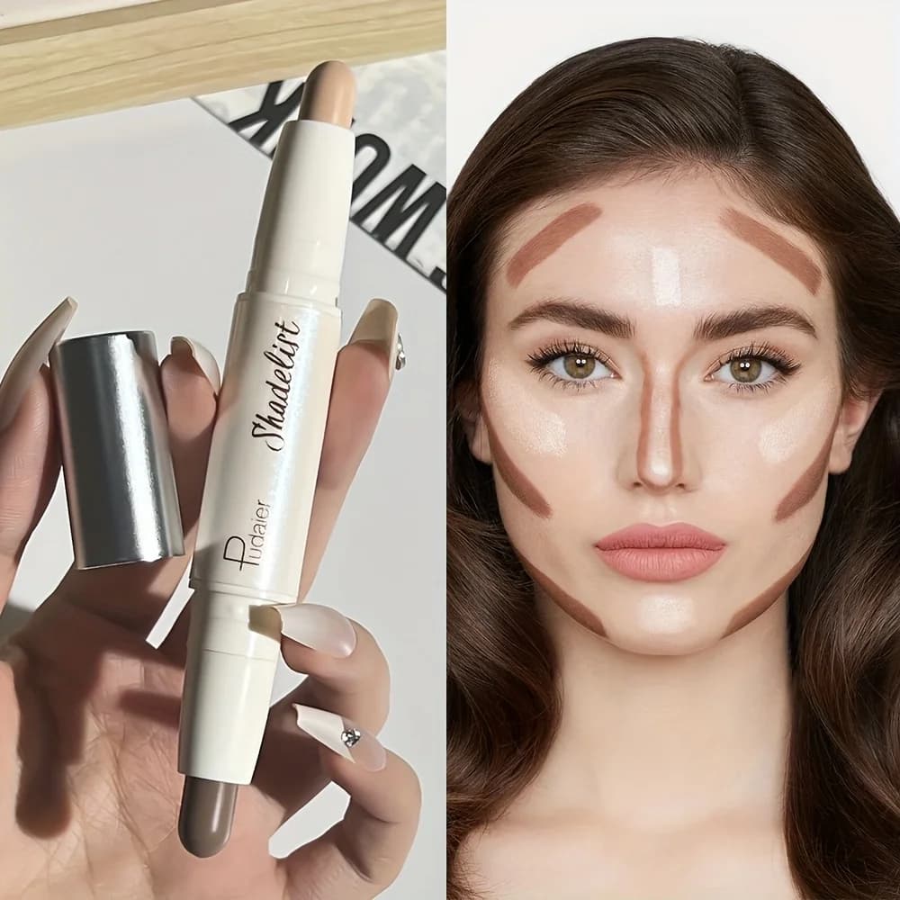 Pudaier Stick contorno doppia testa con evidenziazioni e correttore Formula leggera e sottile per occolare le imperfezioni, il contorno