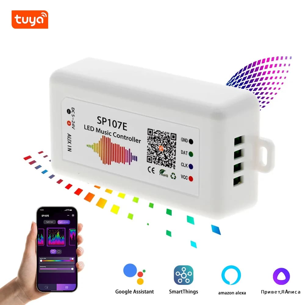 Striscia LED Pixel RGBIC WS2812 2811 con Controller SPI Indirizzabile DC5V-24V, Bluetooth, WIFI, Zigbee, Musica, SP107E, App Tuya Smart