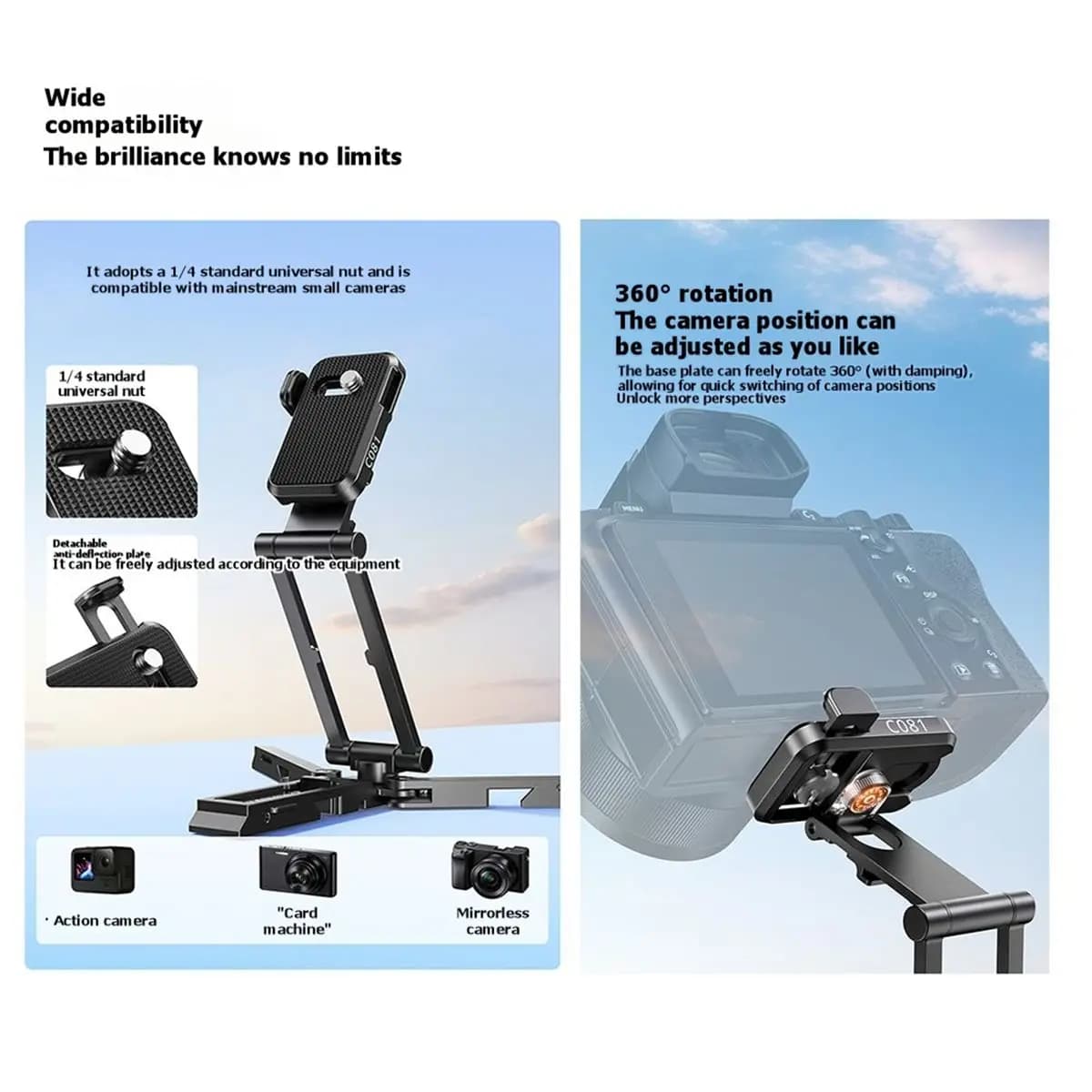 OKgood CO81 Treppiede Pieghevole Mini Portatile per Telefono, Supporto per Selfie Stick e Smartphone da Scrivania per Video e Vlogging