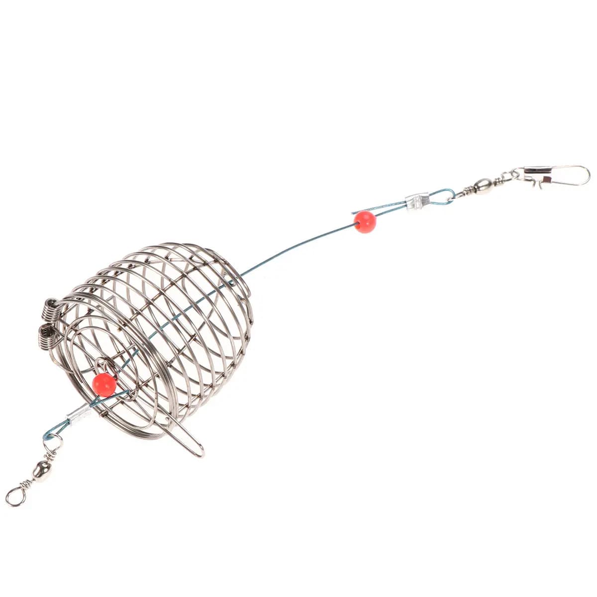 Set di 5 Gabbie per Esche da Pesca in Acciaio Inox con Coperchio a Molla, Rete Saldata, Struttura Solida, Cestello Portatile per Esche
