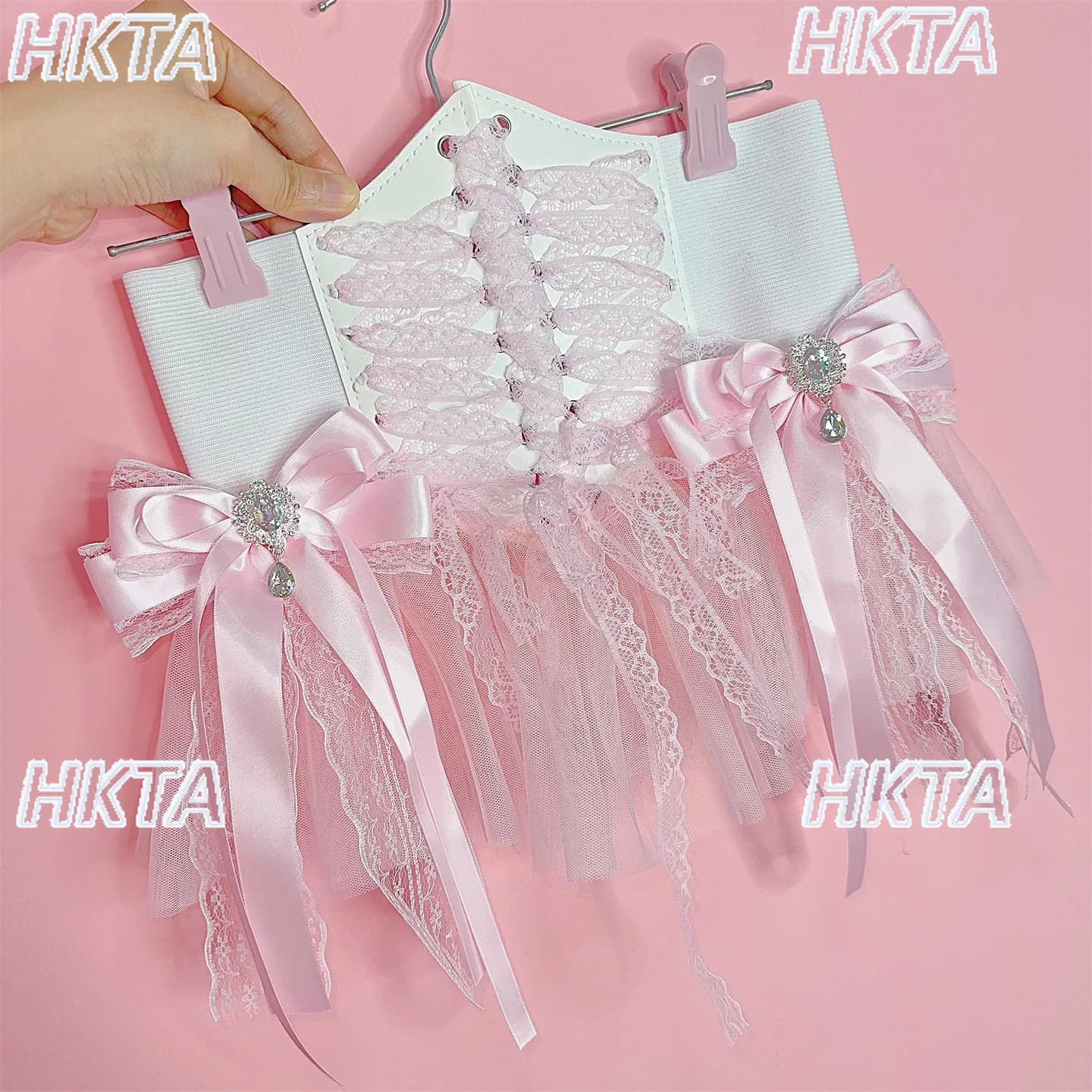 Cintura in Rete con Fiocco in Pizzo e Strass, Stile Y2K Giapponese, Versatile e Versatilissima, Accessorio di Abbigliamento per Donne