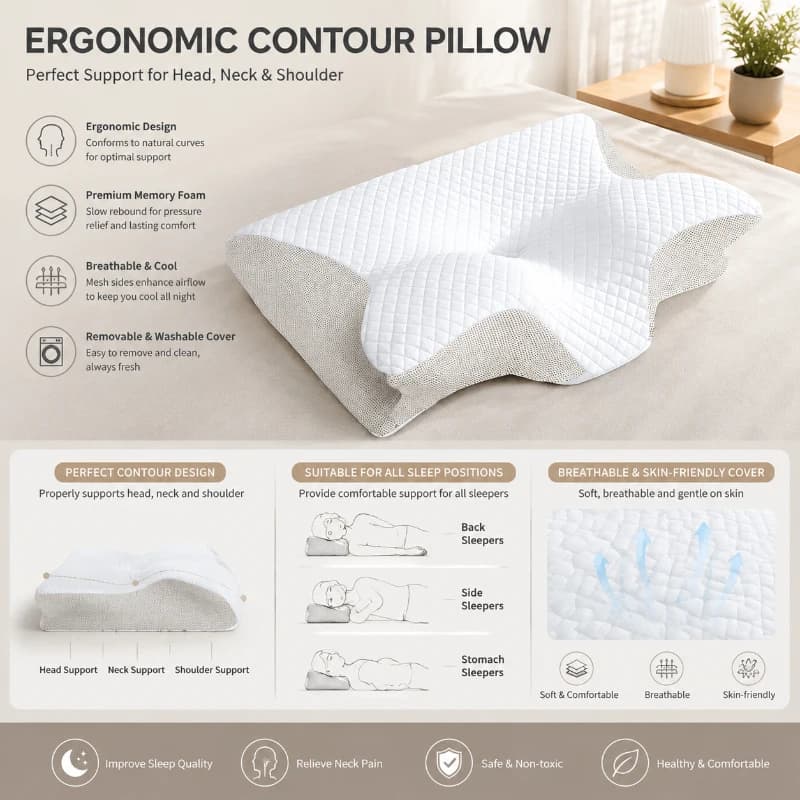 Cuscino Cervicale in Memory Foam 2 in 1, Supporto Ergonomico Ortopedico per Alleviare l'Affaticamento del Collo e il Riposo Quotidiano