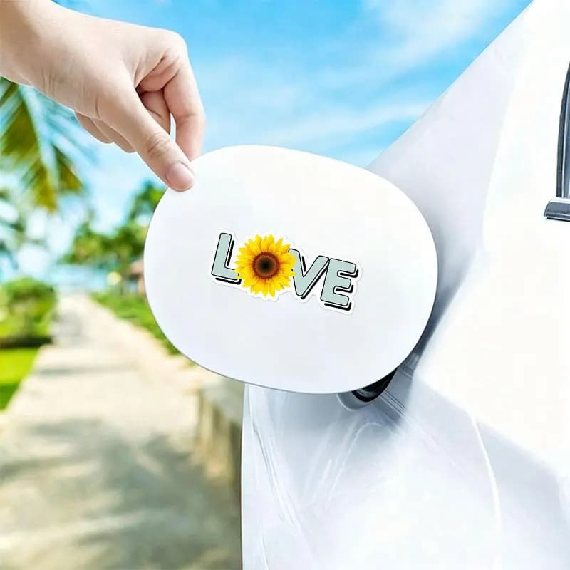 Funny Sunflower & Heart Vinyl Sticker, Waterproof Floral Decal for Motorcycle, Car Bumper, Skateboard & Helmet Decor