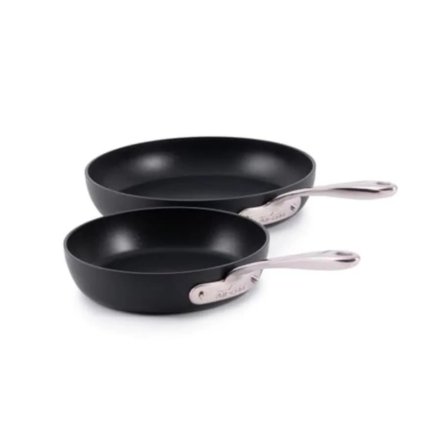 Set of 8-10 Anodised Black Induction Tiles, Kitchen Pots Resistant to Oven 500°F, Ergonomic Handle, Dishwasher Washables