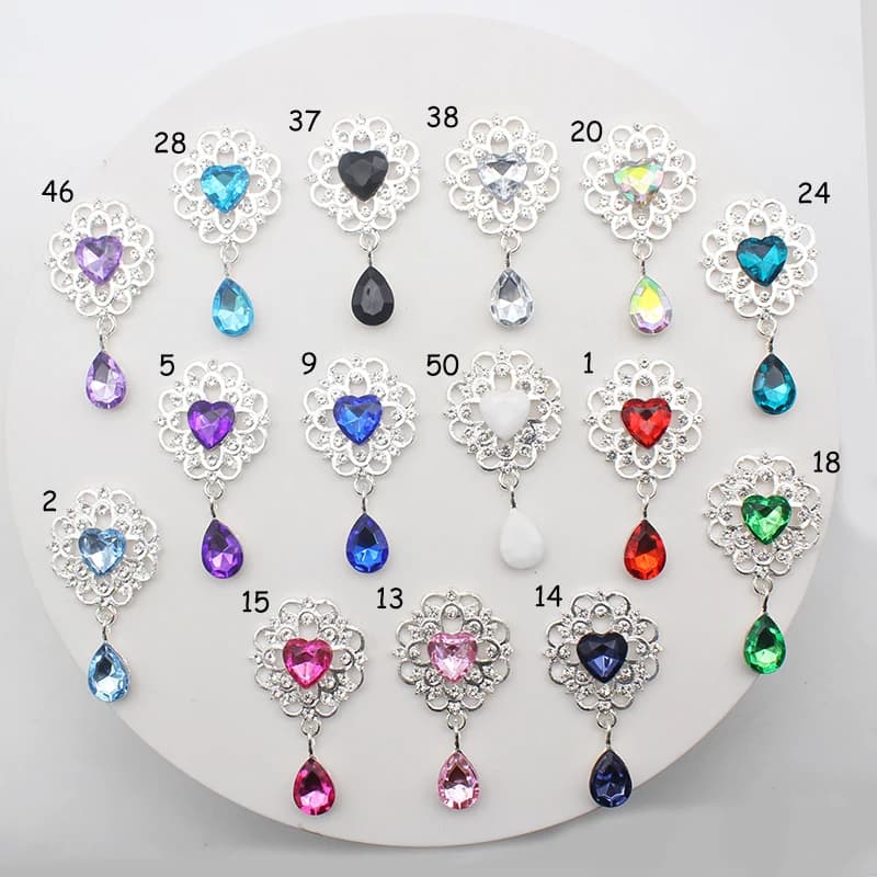 10pcs/batch 52*28mm Heart Pendant Sewing Buttons For Clothing DIY Handmade Rhinestones For Needlework Hair Accessories