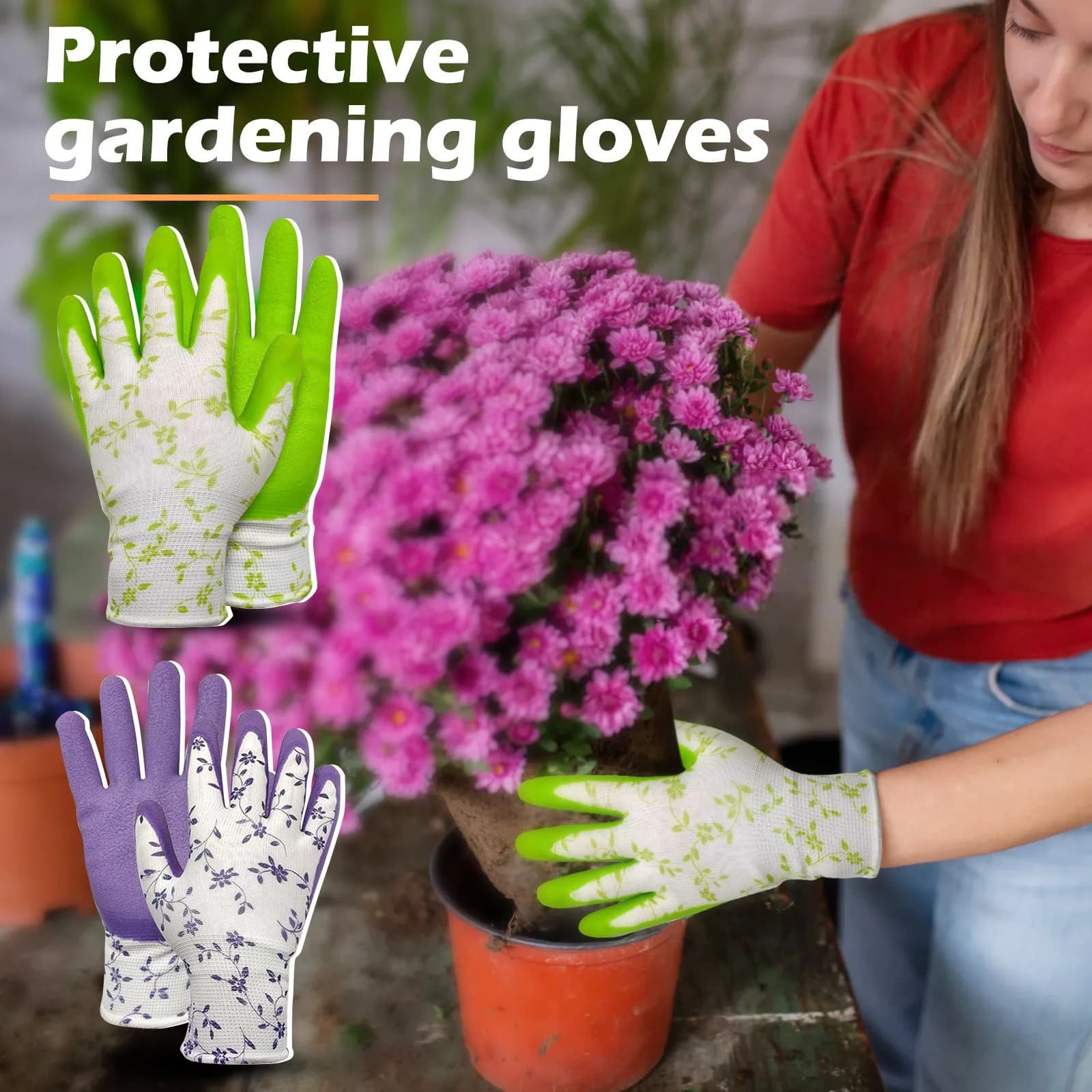 Guanti da giardinaggio durevoli e traspiranti creativi Guanti da lavoro da donna impermeabili antiscivolo in schiuma di lattice leggero e confortevole stampato