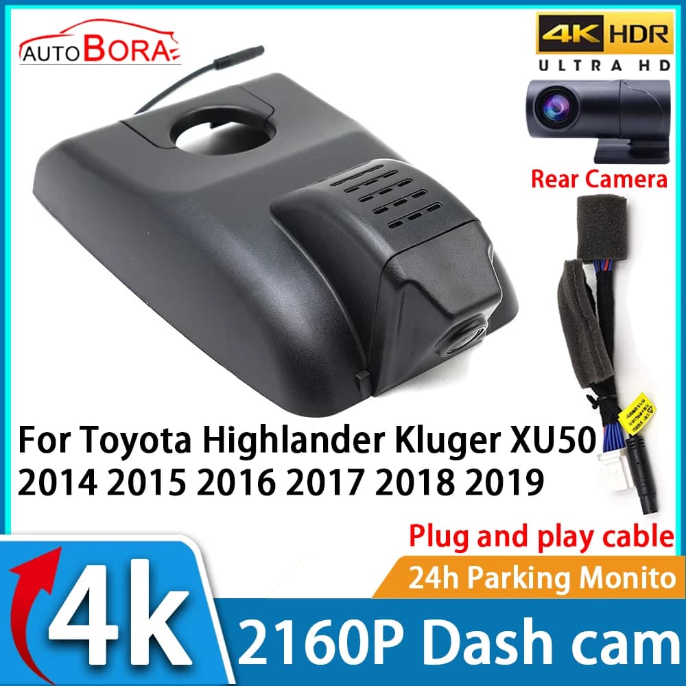 Video Recorder for Cars with Night Vision UHD 4K 2160P DVR Dash Cam for Toyota Highlander Kluger XU50 2014 2016 2017 2019