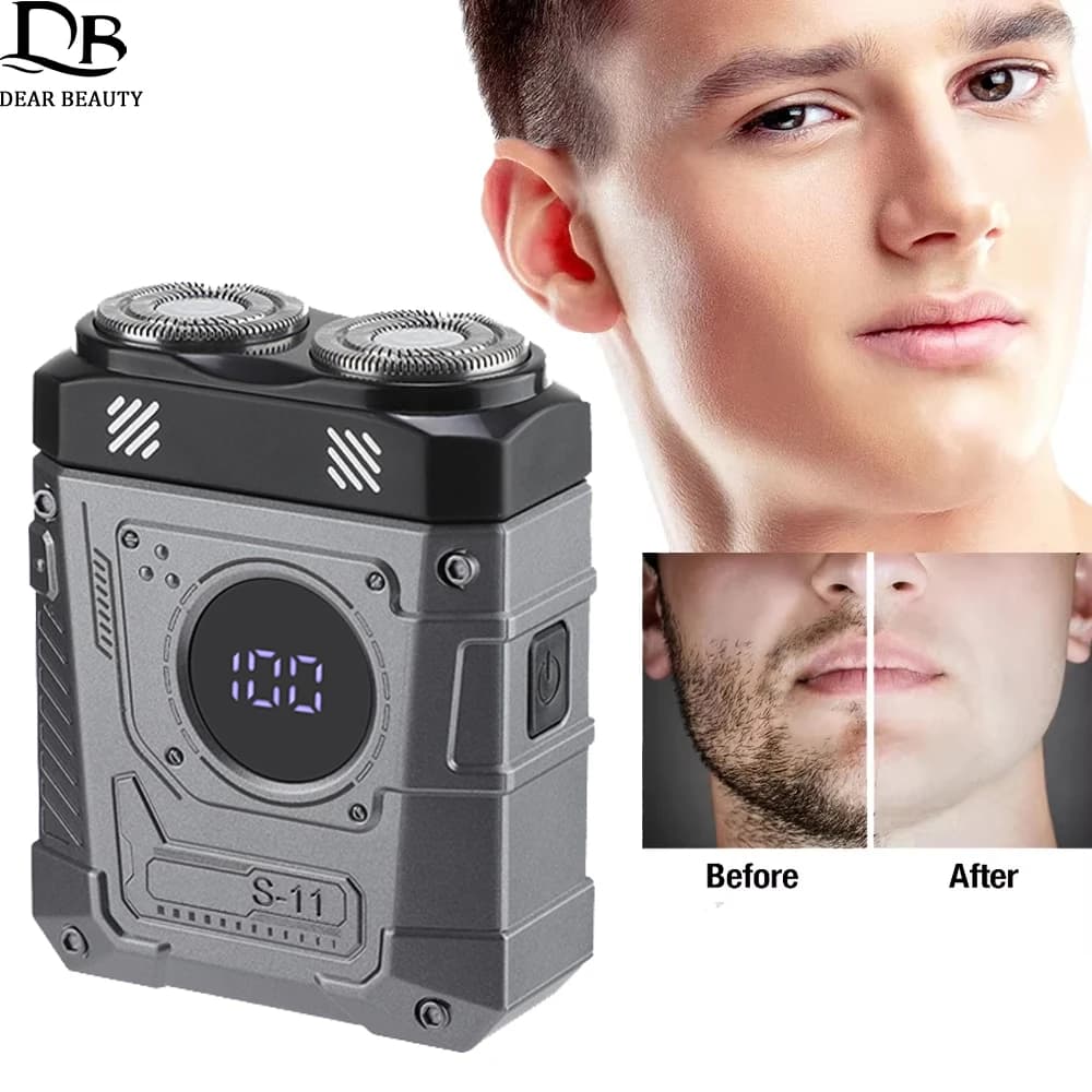 Rasoio elettrico per barba da uomo, con doppia lama magnetica, ricaricabile, mini rasoio da viaggio per casa e auto, kit per la cura dell'uomo