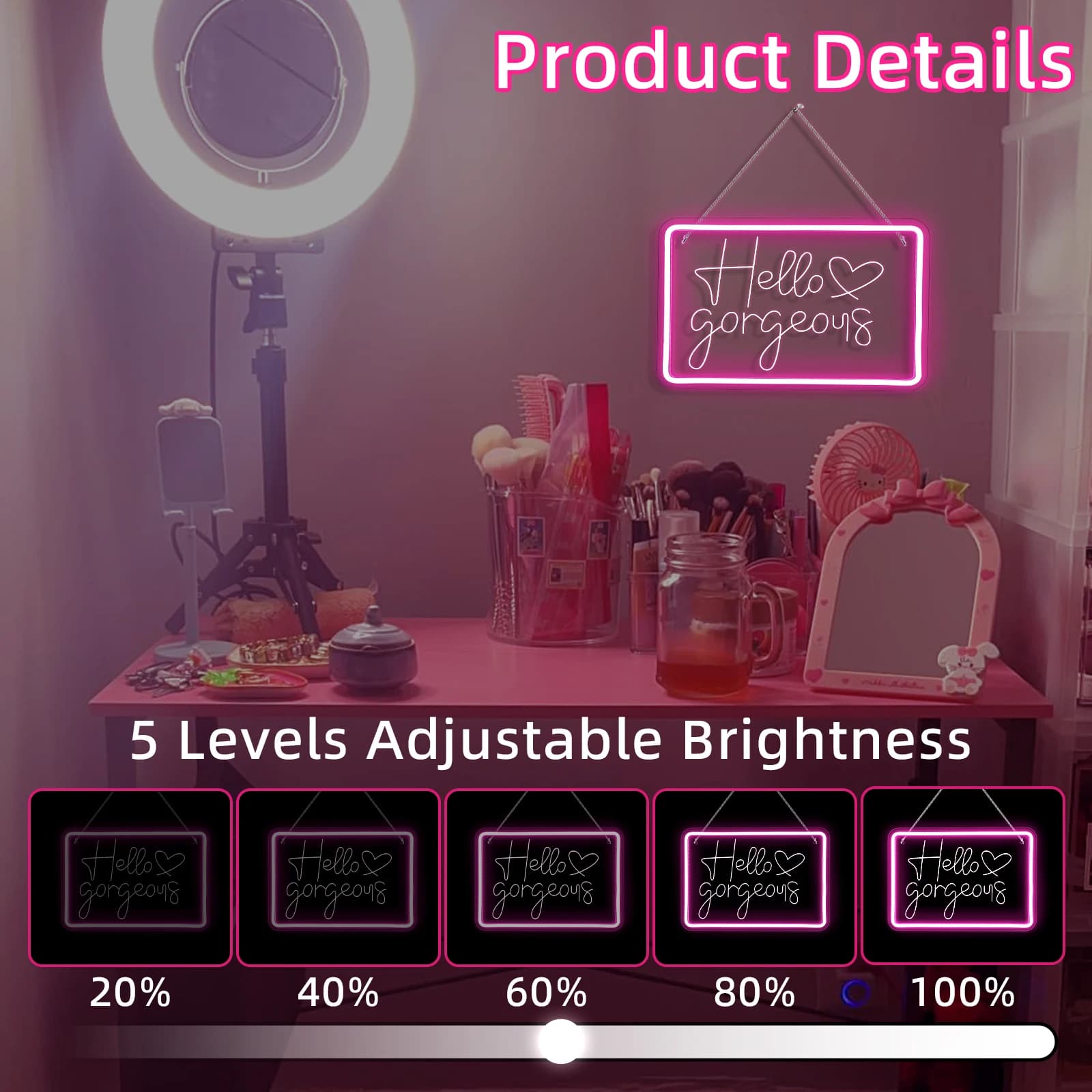 Ciao splendido insegna al neon Alimentato tramite USB Decorazione da parete con insegna al neon Hello Beautiful Pink Light per matrimoni, feste di compleanno
