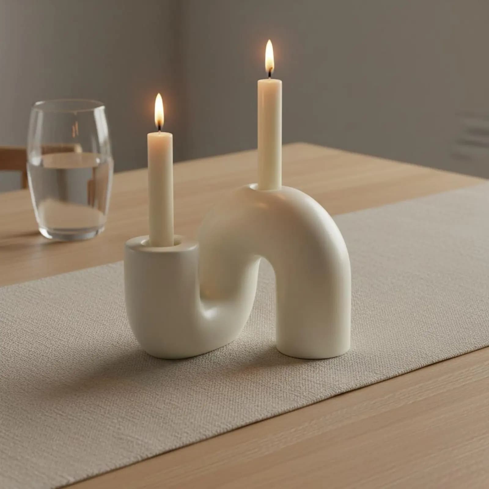 Portacandele in Ceramica Ondulata dal Design Minimalista, Portacandele Conico Astratto, Candeliere Curvo con Finitura Opaca per Caminetto