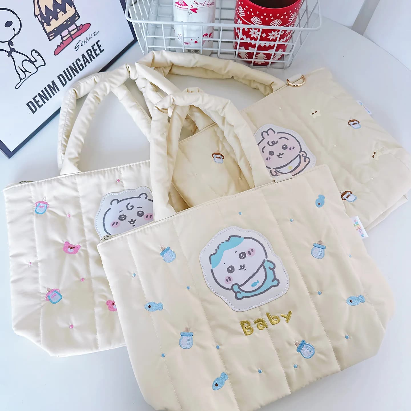 Borsa a Mano in Cotone con Personaggi Chiikawa, Borsa Portaciuccio Hachiware Usagi, Borsa a Forma di Nuvola di Alta Qualità