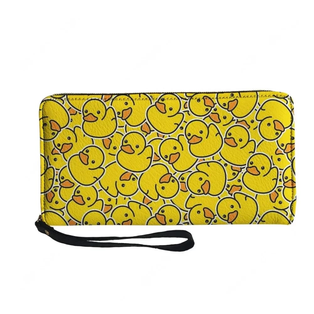 Long Wallet with Double Hinge Print, Design Carton Animato Anatra Yellow, Customizable, for Men Woman Boy, Laptop Gift Bag