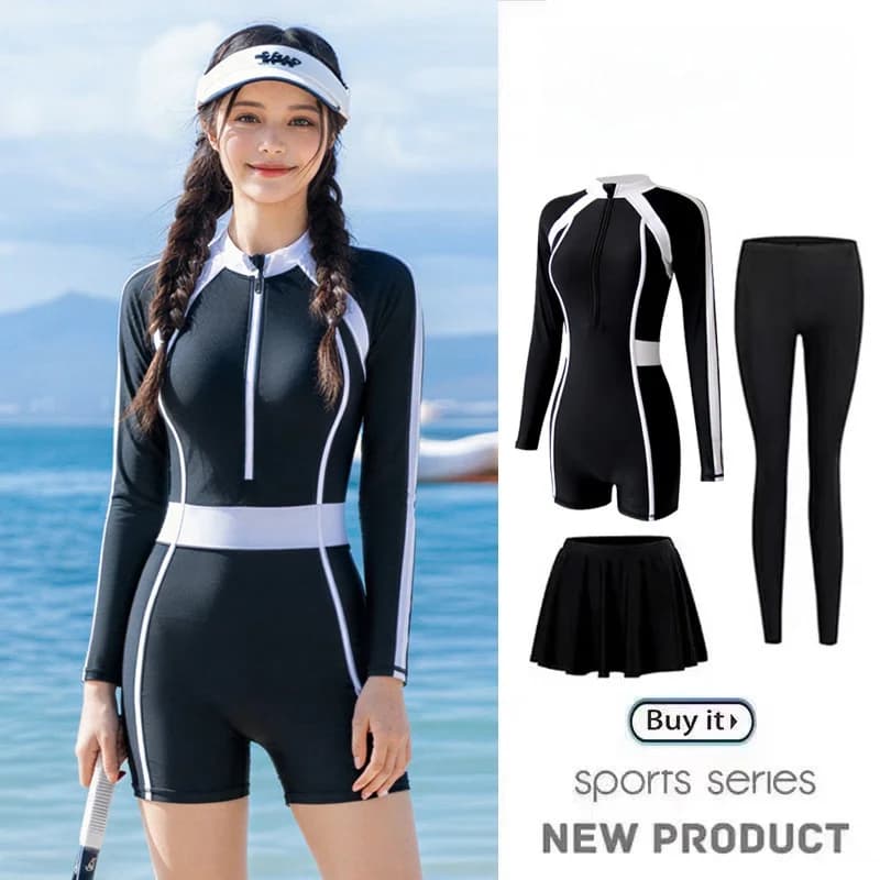 Women's full-size long-sleeved swimsuit for snorkeling and surfing, fast-drying diving suit, professional sporty design slender