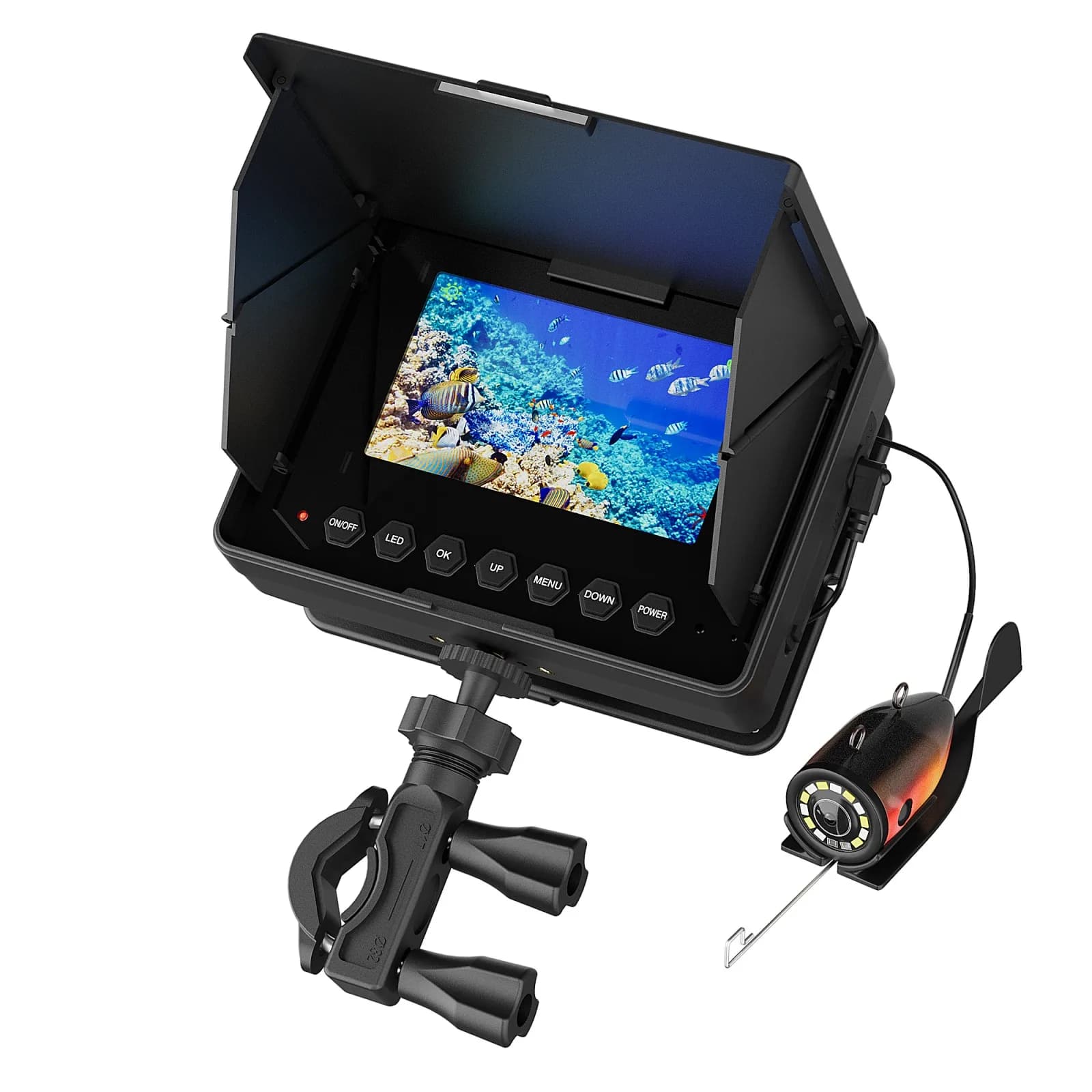 Telecamera Subacquea per Pesca 4.3" con Cavo 30M, 1200TVL, 6 LED Bianchi e 6 IR per Pesca su Ghiaccio, Mare e Fiume
