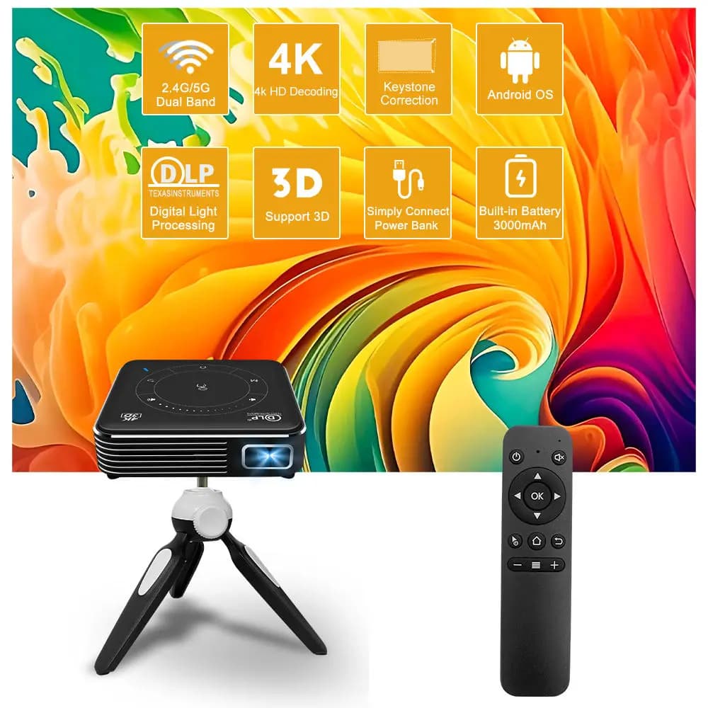 Nuovo Proiettore DLP Intelligente P11 2026, 4K HD 1080P, Batteria Integrata, Mini Proiettore Smart per Home Cinema, Ufficio, Riunioni e Giochi