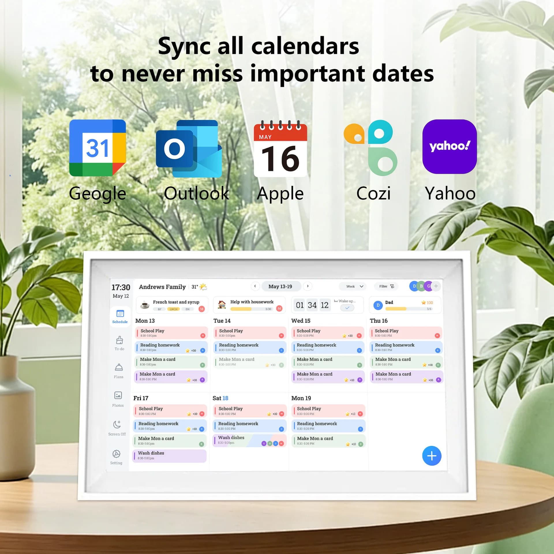 Smart cloud photo frame WiFi electronic calendar touch digital photo frame housework schedule manager