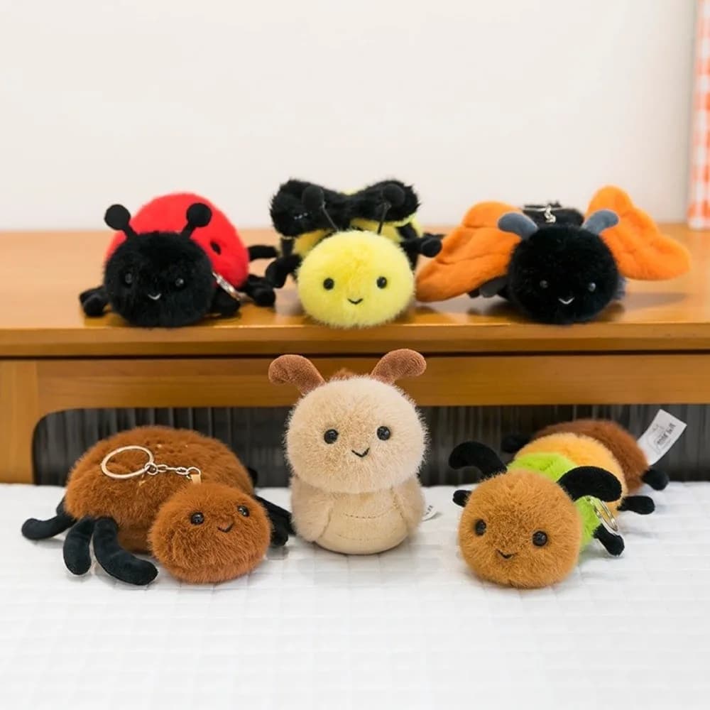 New Creative Plush Simulation Insect Pendant Cartoon Spider Bee Keychain Pendant PP Cotton Stuffed Doll Toy Bag Decor Gift