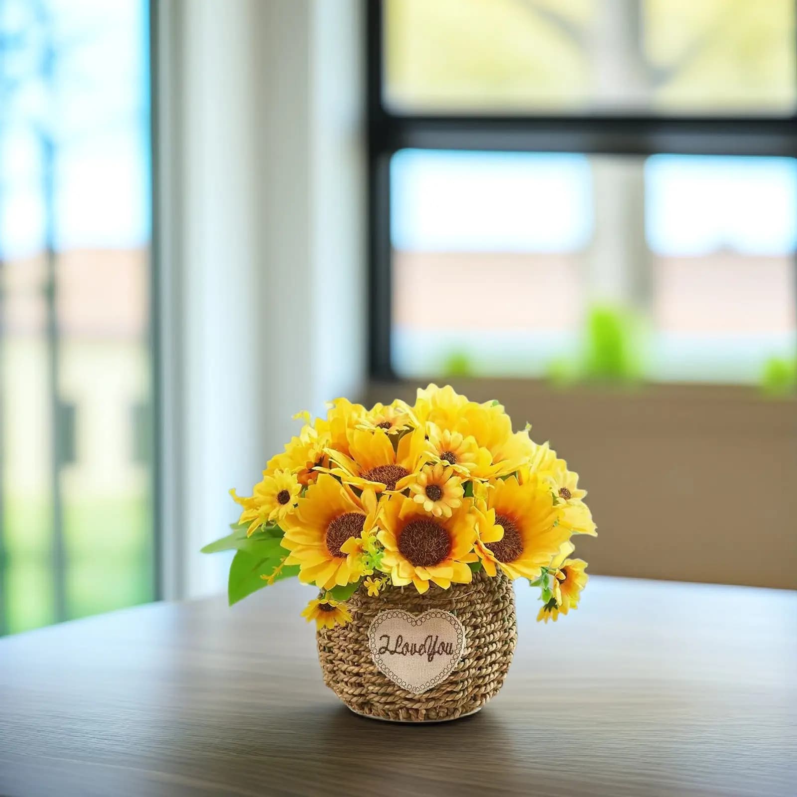 Fake Sunflower Bonsai Potted Plant Ornament Realistic Artificial Flower Decor Small Indoor Desk Plant for Living Room Bedroom