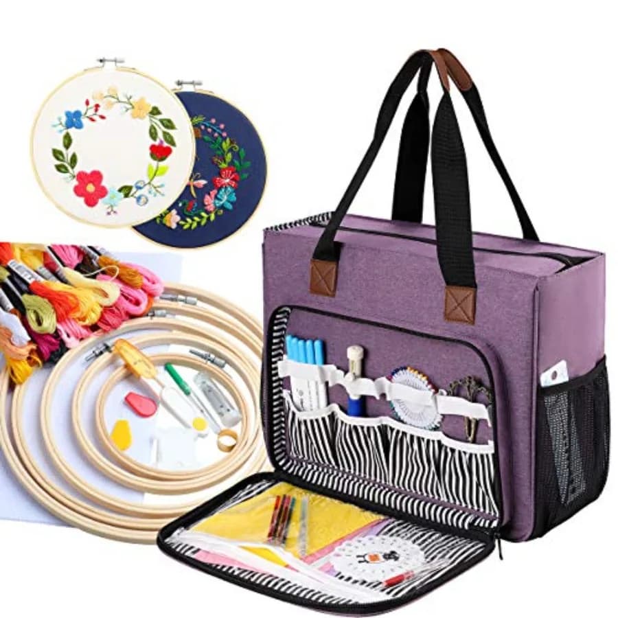 Borsa Portaoggetti Multifunzionale per Progetti di Ricamo, Organizer per Aghi da Uncinetto e Fili, Kit per Braccialetti e Cucito